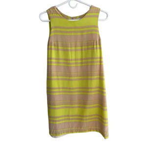 Amanda Uprichard 100% Silk Neon Yellow and Tan Striped Mini Shift Dress Size S